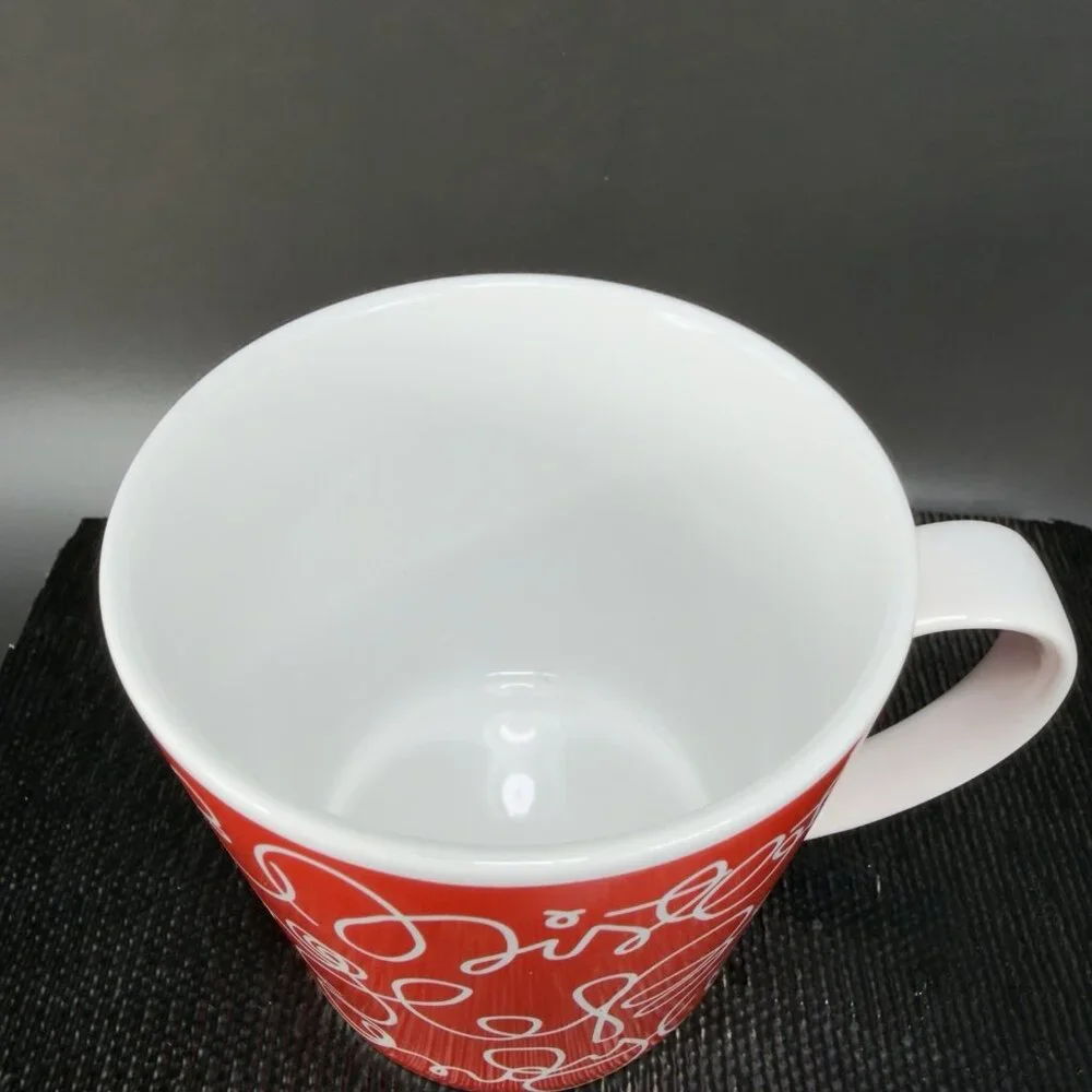 Crate And Barrel Christmas Mug Cup Jingle Bells Mistletoe Candy Cane Set 2 Mugs